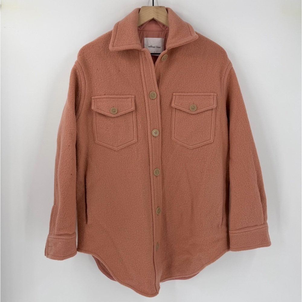 Aritzia Wilfred Free Ganna Shirt Jacket Shacket Rose Pink Wool Blend *Flaw*